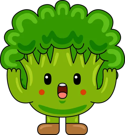 Mascotte de brocoli avec les mains levées  Illustration