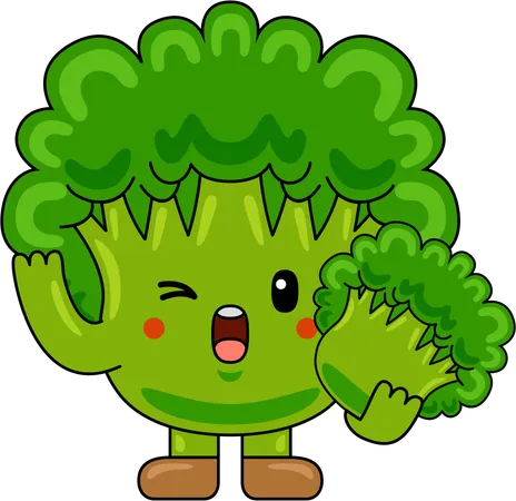 Mascotte de brocoli tenant une tranche de brocoli  Illustration