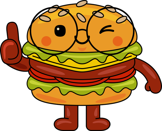 Mascotte de hamburger montrant les pouces levés  Illustration