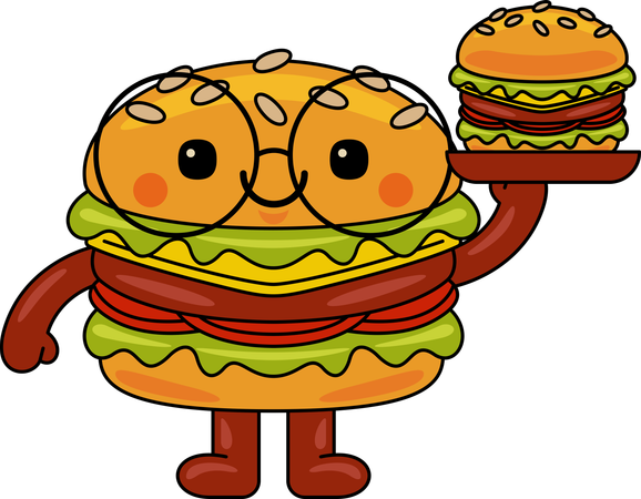 Mascotte de hamburger tenant un hamburger  Illustration