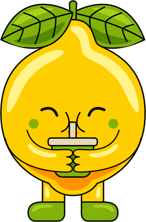 Mascotte de citron buvant du jus  Illustration