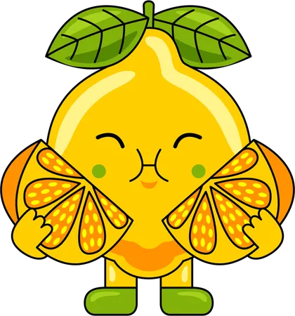 Mascotte de citron mangeant du citron  Illustration