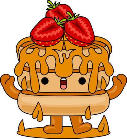 Mascotte de personnage de crêpe avec une fraise sur la tête  Illustration