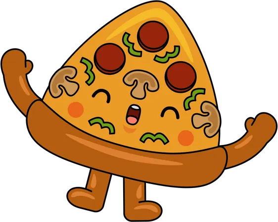 Mascotte de pizza levant joyeusement les deux mains  Illustration