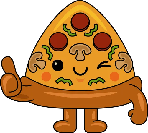 Mascotte de pizza montrant les pouces vers le haut  Illustration