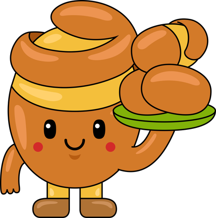 Mascotte de pommes de terre tenant une assiette de pommes de terre  Illustration