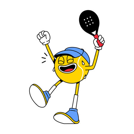 Mascotte de balle de padel joyeuse tenant une raquette  Illustration