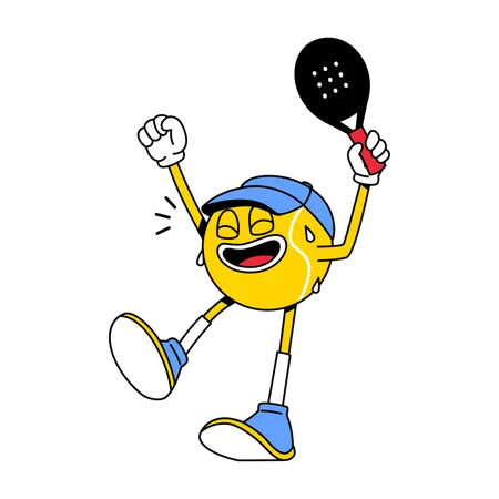 Mascotte de balle de padel joyeuse tenant une raquette  Illustration