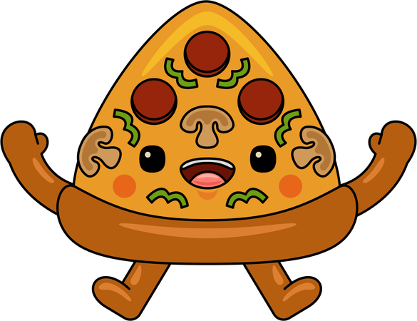 Mascotte de pizza heureuse levant les mains  Illustration