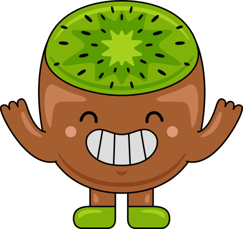 Mascotte kiwi levant les mains  Illustration