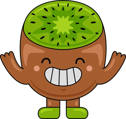 Mascotte kiwi levant les mains  Illustration