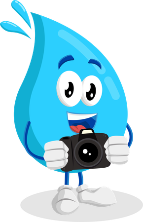 Mascotte du logo de l'eau avec pose de caméra  Illustration