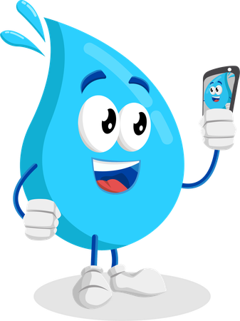 Mascotte du logo de l'eau avec pose de selfie  Illustration