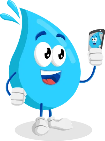 Mascotte du logo de l'eau avec pose de selfie  Illustration