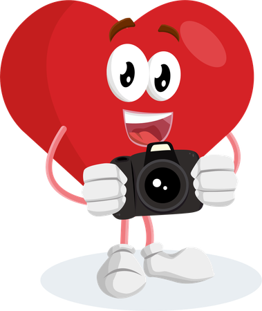 Mascotte du logo de la Saint-Valentin avec pose de caméra  Illustration