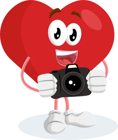 Mascotte du logo de la Saint-Valentin avec pose de caméra  Illustration