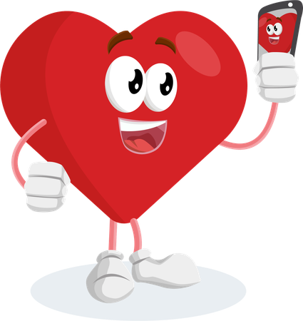Mascotte du logo de la Saint-Valentin avec pose de selfie  Illustration