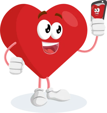 Mascotte du logo de la Saint-Valentin avec pose de selfie  Illustration