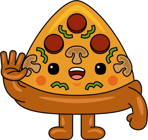 Mascotte de pizza disant bonjour  Illustration