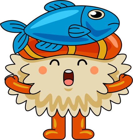 Mascotte de sushi se sentant heureuse  Illustration