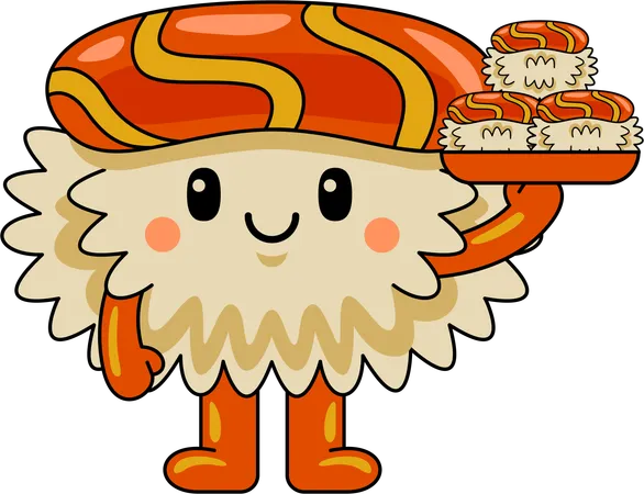 Mascotte de sushi servant de la nourriture  Illustration