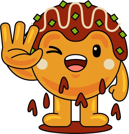 Mascotte de Takoyaki disant bonjour  Illustration