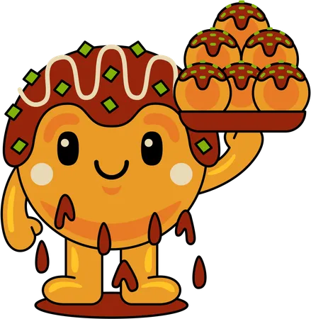 Mascotte de Takoyaki servant de la nourriture  Illustration