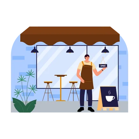 Barista masculino esperando cliente  Ilustração