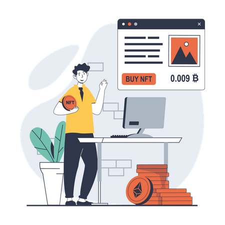 Homem comprando token NFT  Ilustração