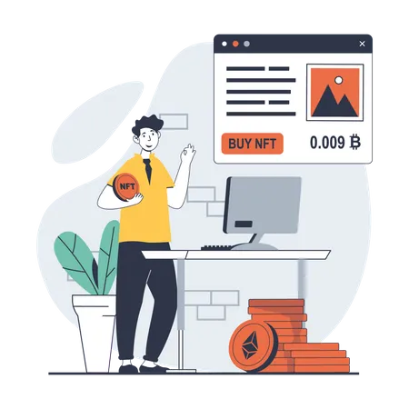 Homem comprando token NFT  Ilustração