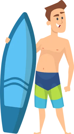 Macho em pé com prancha de surf  Ilustração