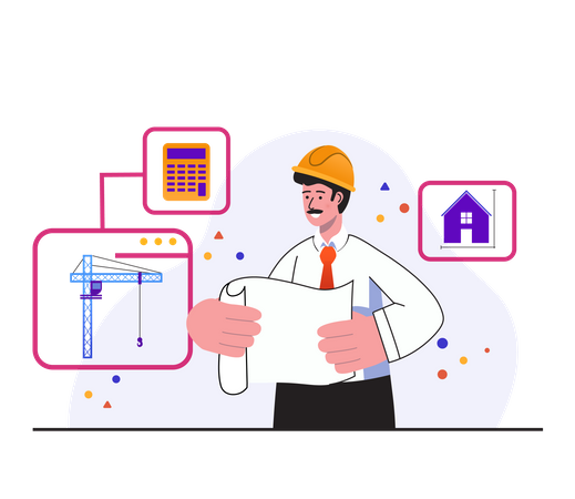 Plano de revisão do empreiteiro masculino e gerenciamento do trabalho no local  Ilustração