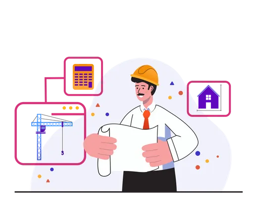 Plano de revisão do empreiteiro masculino e gerenciamento do trabalho no local  Ilustração