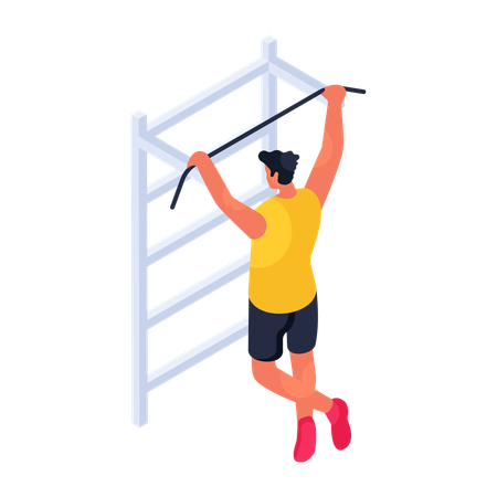 Macho fazendo exercício de pull-up  Ilustração