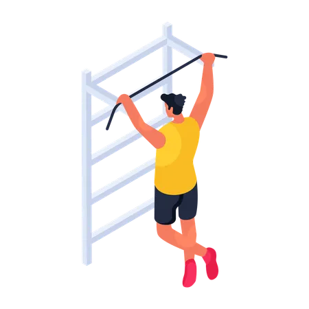 Macho fazendo exercício de pull-up  Ilustração