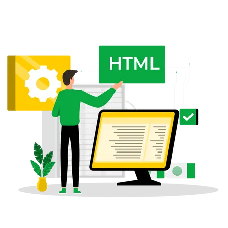 Desenvolvedor HTML masculino, verificando o código  Ilustração