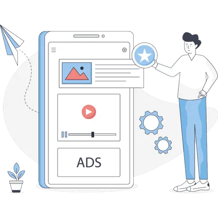 Masculino mostrando anúncios de marketing  Ilustração