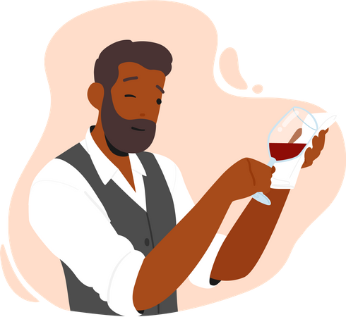 Sommelier masculino degustando vinho  Ilustração