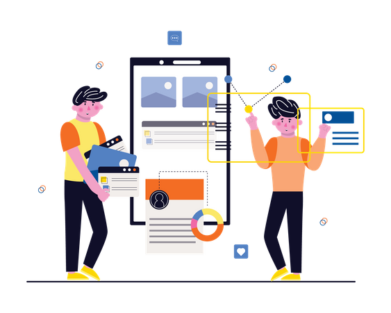 Equipe masculina de designer UI UX trabalhando em design  Ilustração