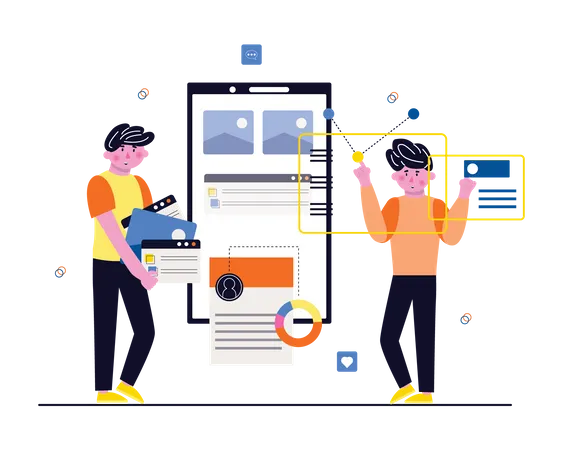 Equipe masculina de designer UI UX trabalhando em design  Ilustração