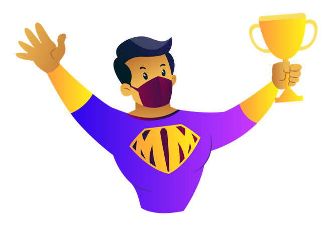 Mask man holding a trophy in hand  Illustration