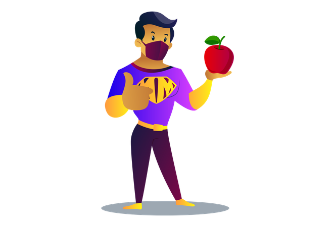 Mask man is showing apple to boost Immunity  Illustration
