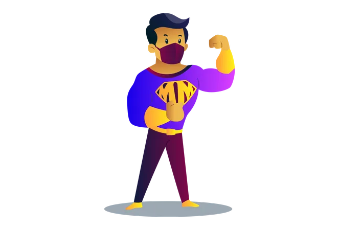 Mask man is showing his biceps  イラスト