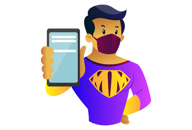 Mask man is showing mobile  Illustration