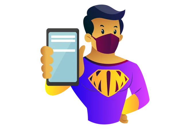 Mask man is showing mobile  Illustration