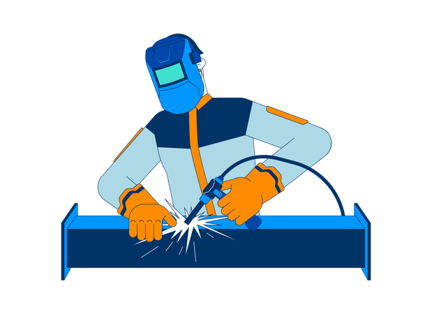 Mask welder welding sparks steel tube  Illustration