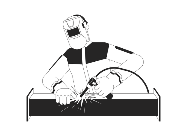 Mask welder welding sparks steel tube  Illustration