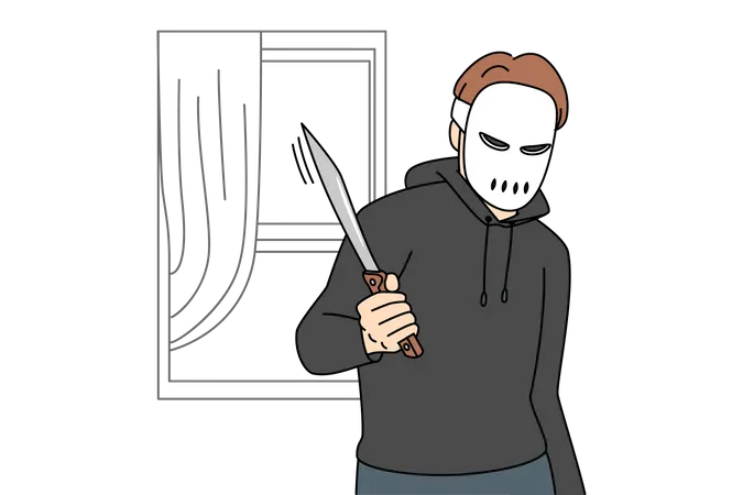 Masked killer entered in house  Illustration