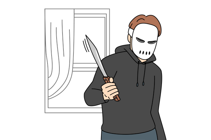 Masked killer entered in house  Illustration