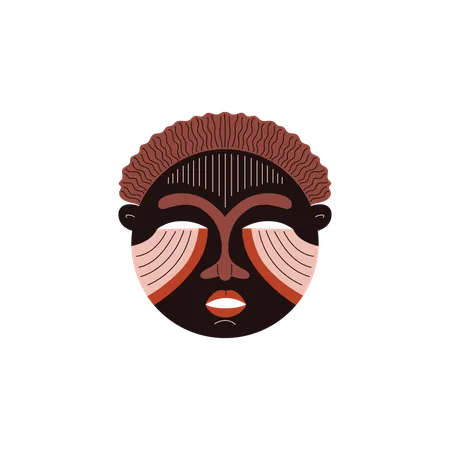 Masque africain en bois sculpté avec ornement coloré  Illustration